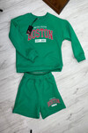 Kadın Yeşil 3 İplik Şardonlu Boston Baskılı Şort Sweatshirt Alt Üst Takım  HZL24W-FRY121221