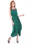 Kadın Yeşil Askılı Beli İp Bağlamalı Önü Nakış Detaylı Yazlık Örme Elbise HZL23S-BD124281