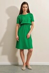 Kadın Yeşil Elastik Bel Düğme Detaylı Rahat Örme Elbise HZL22S-BD123751