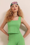 Kadın Yeşil Kare Yaka Fitilli Crop Şık Bluz HZL22S-BD104351