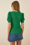Kadın Yeşil Kare Yaka Örme Bluz HZL22W-BD104091