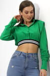 Kadın Yeşil Uzun Kollu Crop Detaylı Poplin Gömlek HZL23W-DSB110091