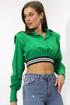 Kadın Yeşil Uzun Kollu Crop Detaylı Poplin Gömlek HZL23W-DSB110091