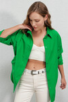 Kadın Yeşil  Yandan Yırtmaçlı  Ip Büzgülü  Gömlek HZL23W-BD1201321