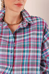 Kadın Zümrüt Kiremit Beyaz Çizgi Kareli Ekose Gömlek HZL22W-BD1201451
